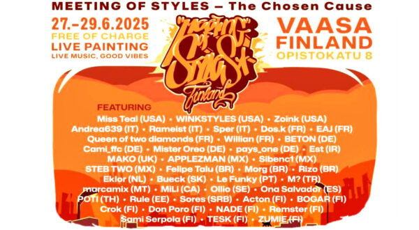 An event advert with artist names and event location.