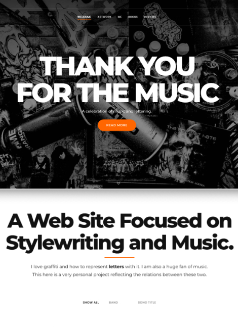A screenshot from Thankyouforthemusic.net website.